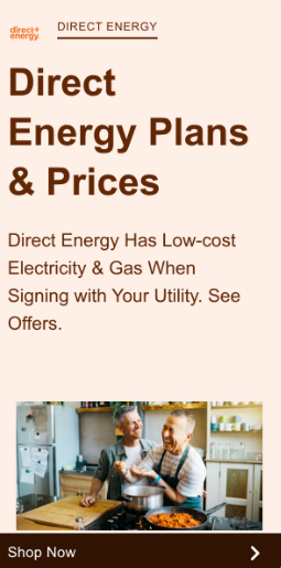 Direct Energy mobile display ad: Direct Energy Plans and Prices with a Shop Now button