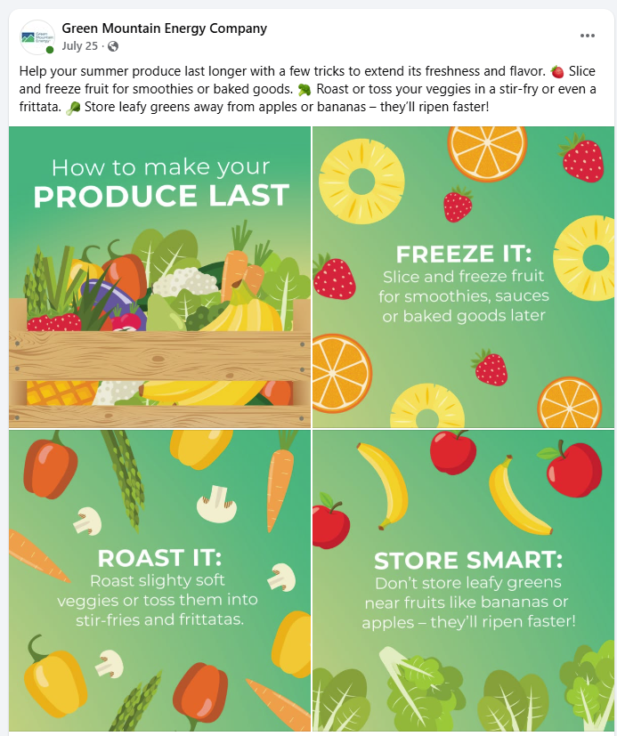 Green Mountain Energy produce freshness tips Facebook post