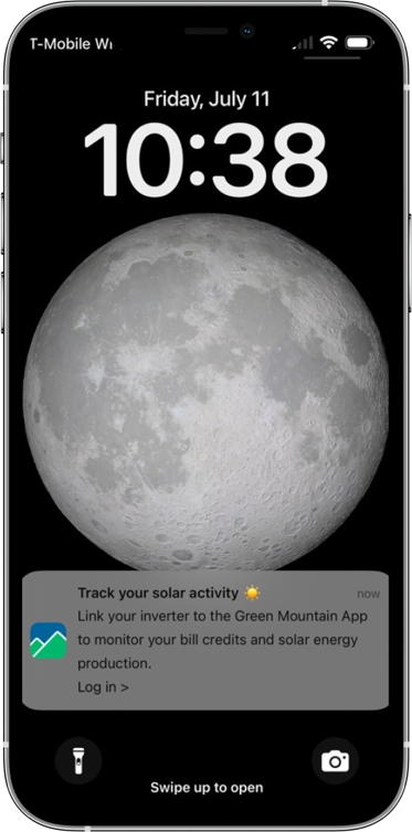 Green Mountain Energy solar activity tracking push notification
