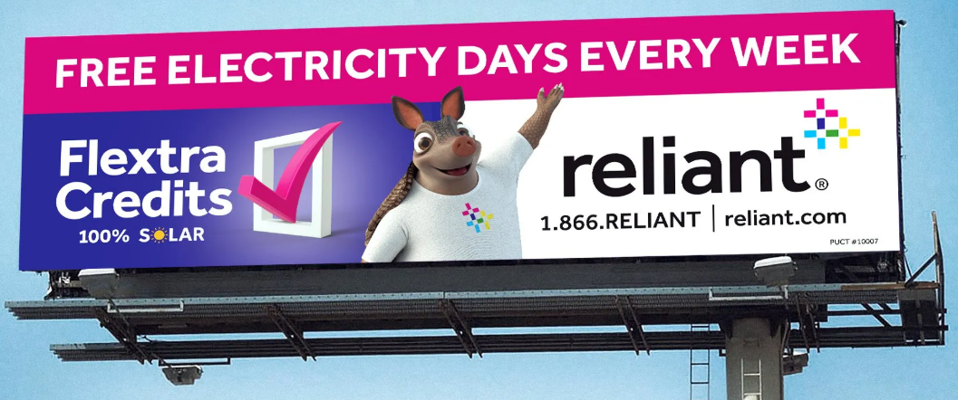 Reliant Energy Flextra Credits billboard: Free electricity days every week
